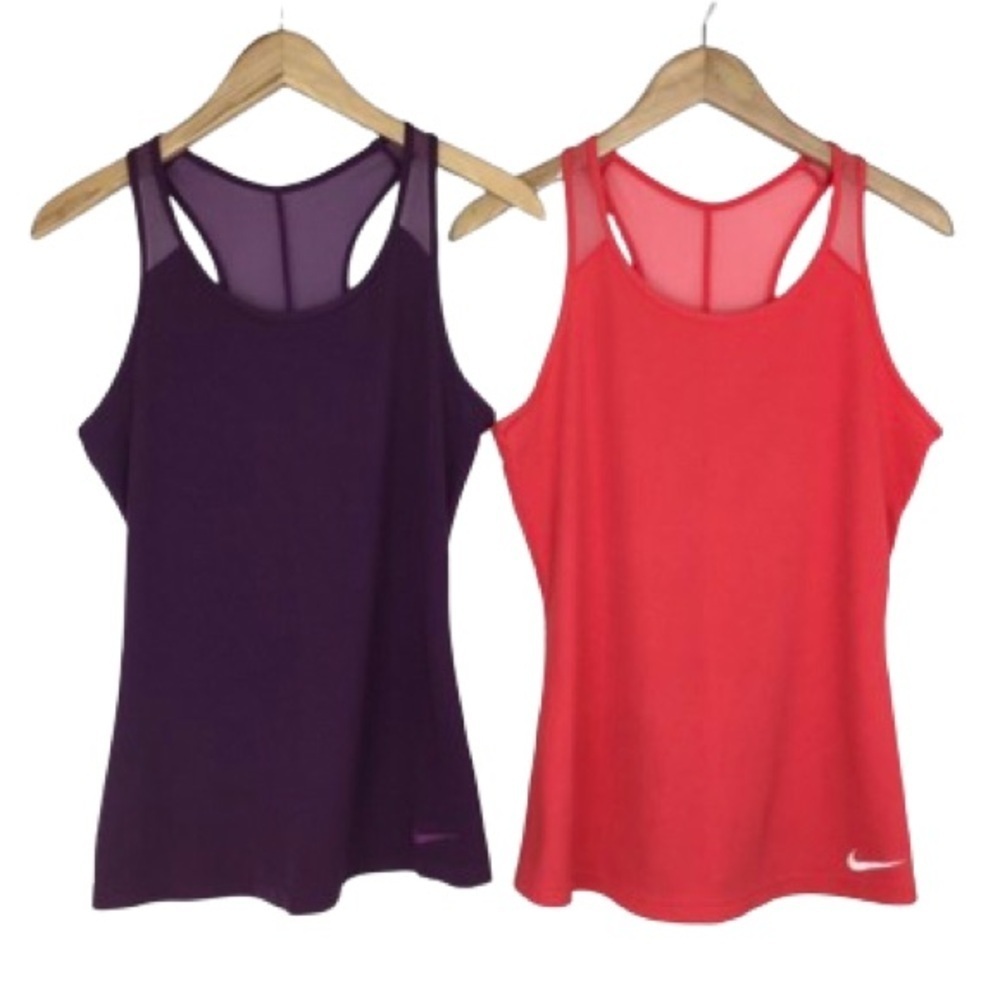 𝅺NIKE Ribbed Mesh Racerback Tank Tops Set Of 2 Women’s Size Small Purple Pink